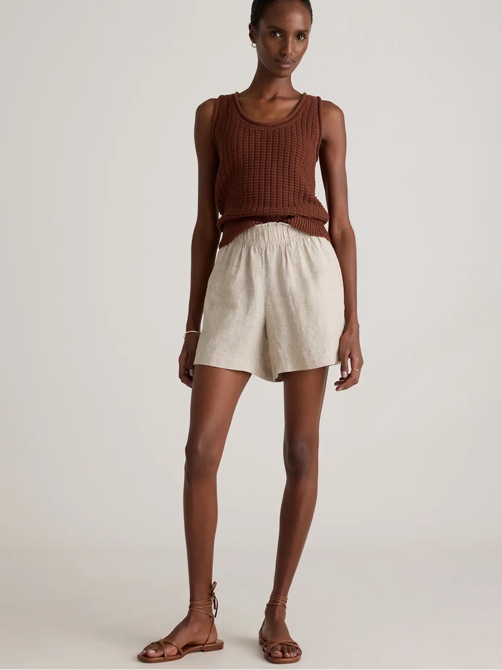 QUINCE 100% European Linen High Waisted Shorts - Flax - L